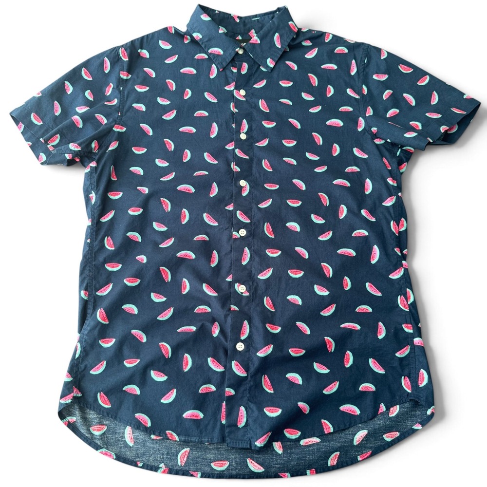 Bonobos Slim Fit Button Down Shirt Men L Navy Blue Watermelon Print AOP Cotton
